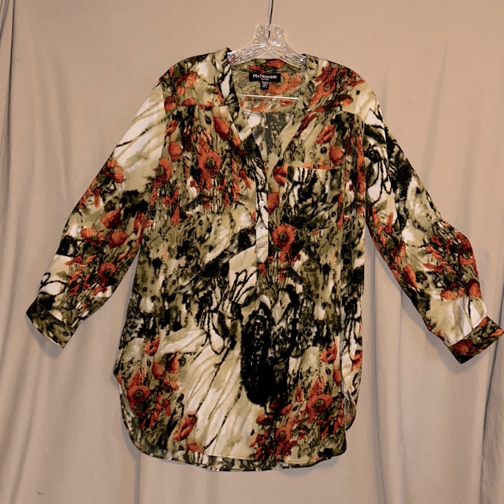 Mix-Nouveau abstract poppy floral print tunic size large
